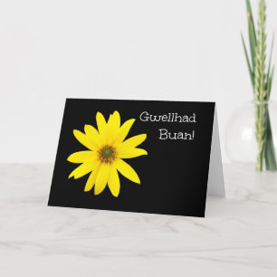 Yellow Sunflower Get Well Card: Welsh Greeting Card