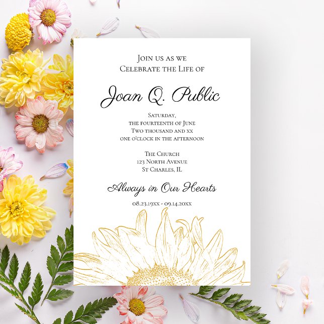 Yellow Sunflower Graphic Celebration of Life Invitation (Creator Uploaded)