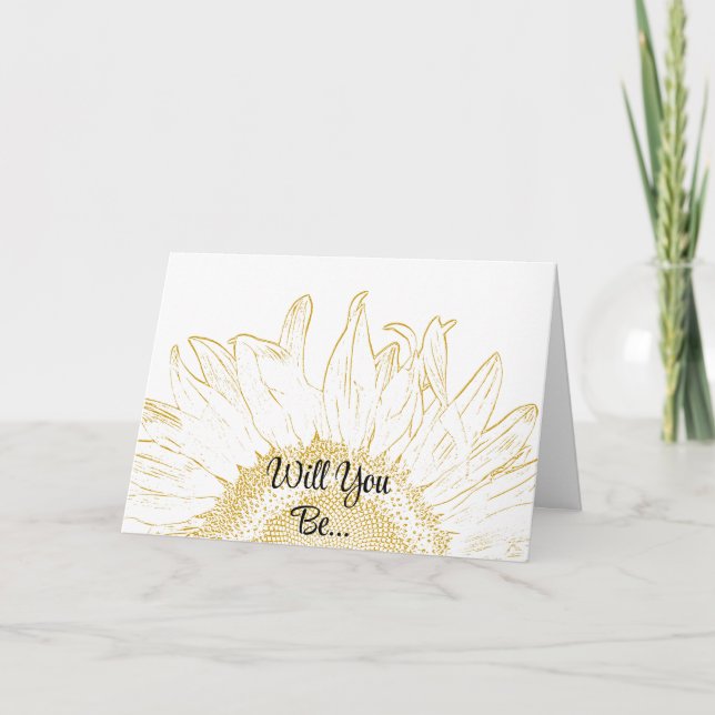Yellow Sunflower Graphic Will You Be My Bridesmaid Invitation (Front)