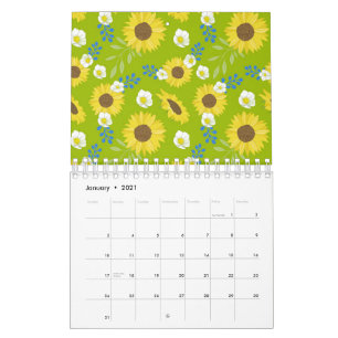 Yellow Sunflower Green Background Flower Floral Calendar