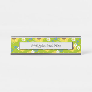 Yellow Sunflower Green Background Flower Floral Desk Name Plate