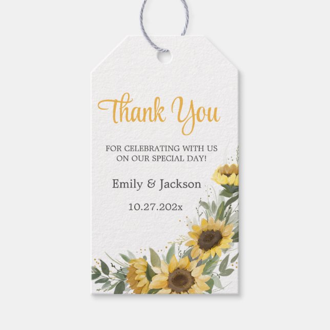 Yellow Sunflower Greenery Thank You Gift Tag (Front)
