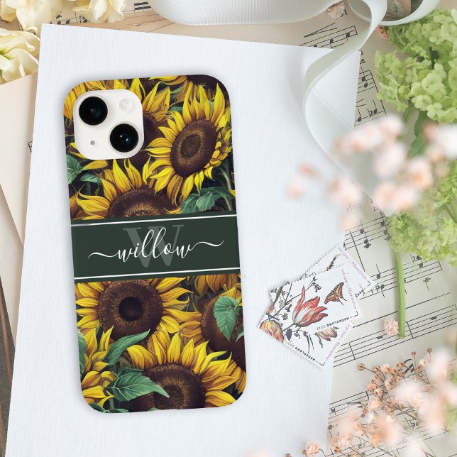 Yellow Sunflower Illustration Name Monogram Case-Mate iPhone Case (Creator Uploaded)