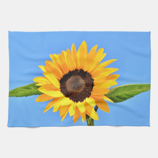 Yellow Sunflower Kitchen Towel Blue Sky (Horizontal)