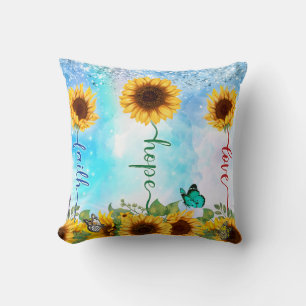 Yellow Sunflower Love Hope Faith Summer Autumn Throw Pillow