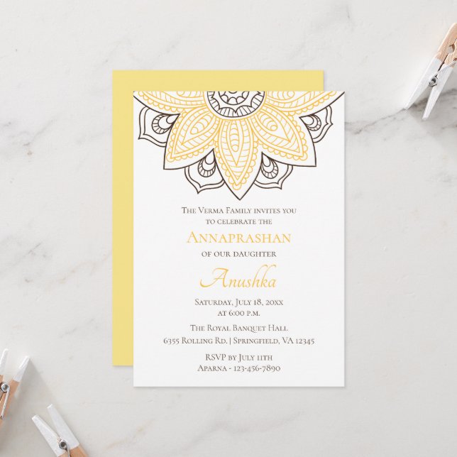 Yellow Sunflower Mandala | Annaprashan Invitation (Front/Back In Situ)