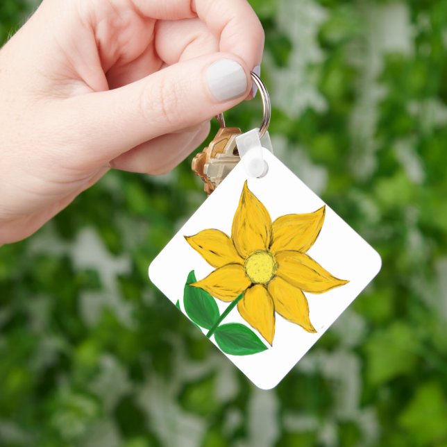 Yellow Sunflower Monogram Backside Keychain (Hand)