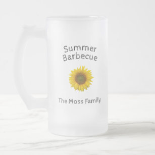 Yellow Sunflower Monogram Summer Barbecue Frosted Glass Beer Mug