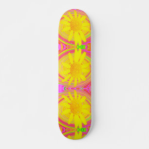 Yellow Sunflower on a Psychedelic Swirl Skateboard