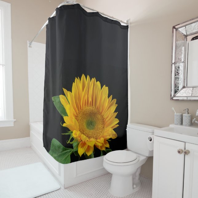 Yellow Sunflower on Black Background Shower Curtai (In Situ)