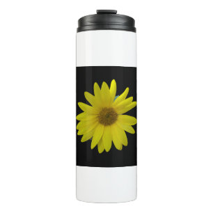Yellow Sunflower on black background Thermal Tumbler