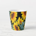 Yellow Sunflower on Black Latte Mug