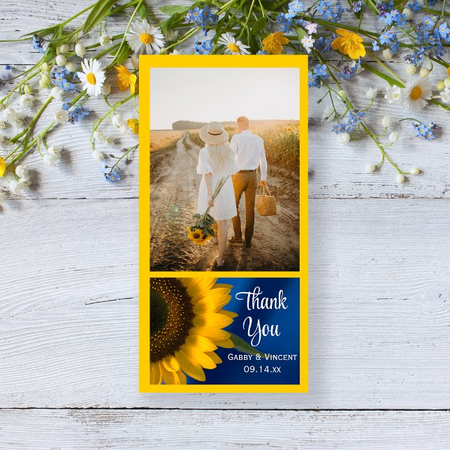 Yellow Sunflower on Blue Wedding Thank You Photo (Creator Uploaded)