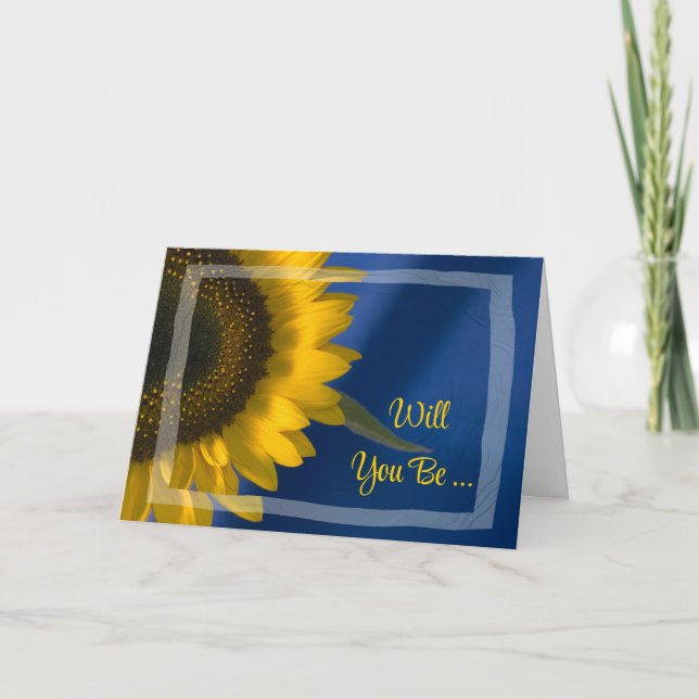 Yellow Sunflower on Blue Will You Be My Bridesmaid Invitation (Front)