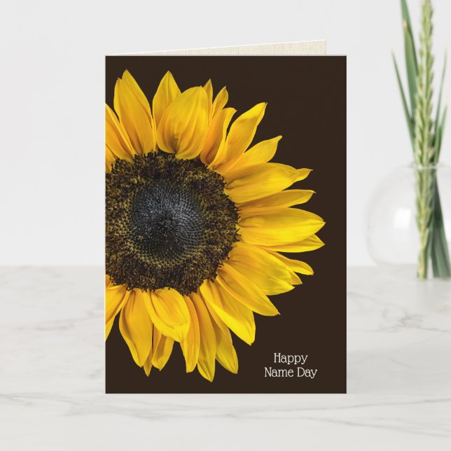 yellow sunflower on dark brown for Name Day Card (Front)