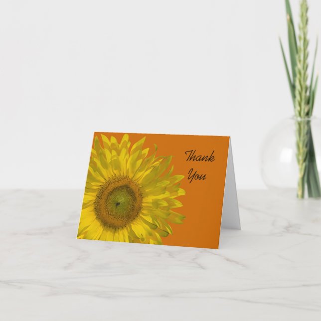Yellow Sunflower on Orange Thank You Card (Front)