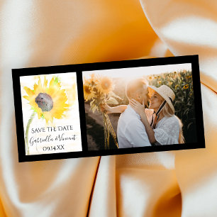 Yellow Sunflower on White Watercolor Wedding Save The Date