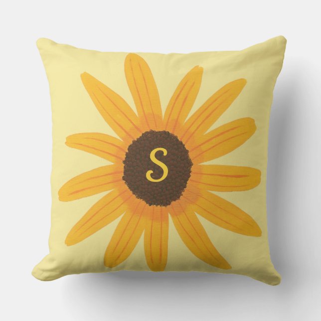 Yellow Sunflower Painting Monogram Pillows (Front)