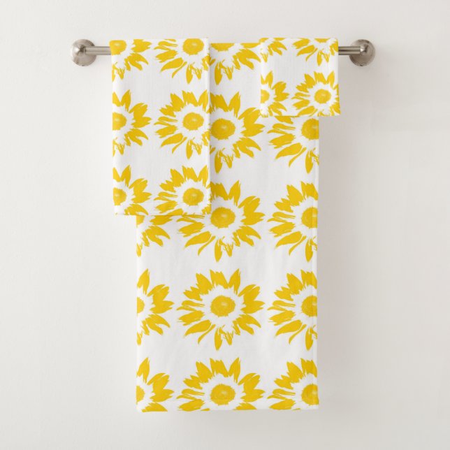 Yellow Sunflower Pattern Bath Towel Set (Insitu)