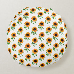 Yellow Sunflower Pattern Floral Round Pillow