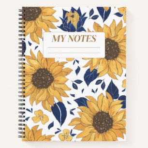 Yellow Sunflower Pattern Modern Background Design Notebook