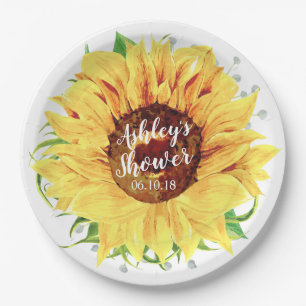 Yellow Sunflower Personalized Bridal Shower Paper Plate