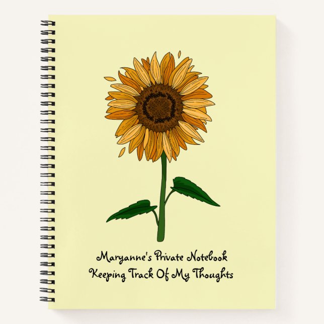 Yellow Sunflower Personalized Name & Message Notebook (Front)