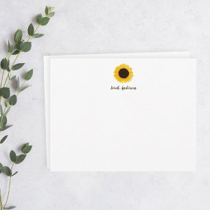 Yellow Sunflower Personalized Stationery Flat Card