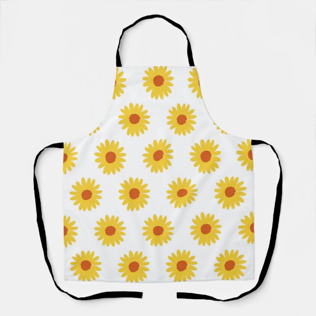 Yellow Sunflower Pretty Retro Y2K Pattern Apron (Front)