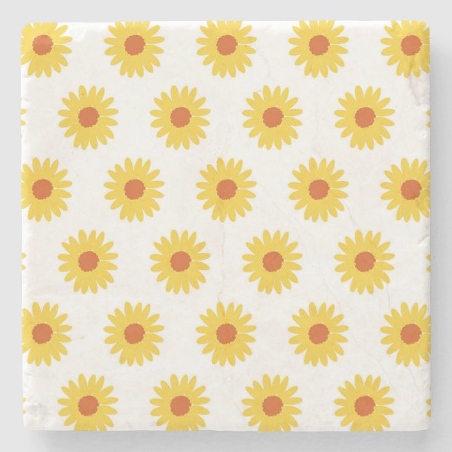 Yellow Sunflower Pretty Retro Y2K Pattern Stone Coaster (Front)