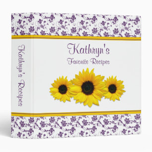 Yellow Sunflower Purple Damask Recipe Binder