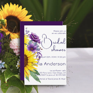 Yellow  sunflower purple wildflower watercolor  invitation