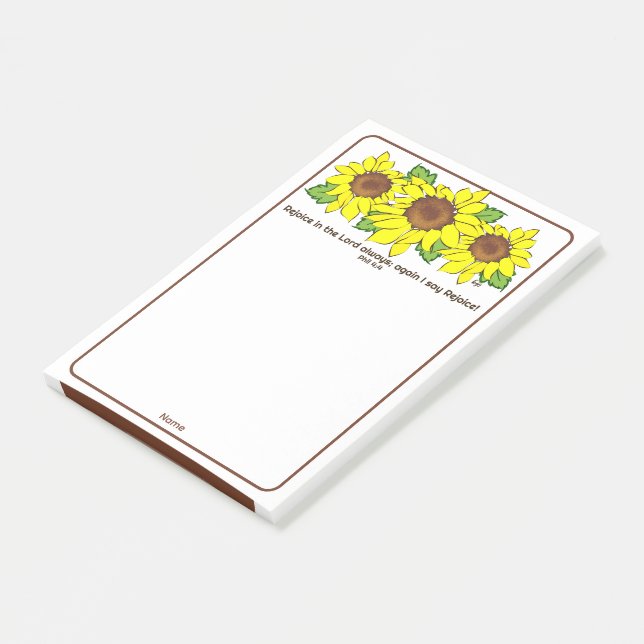 Yellow Sunflower Rejoice in the Lord Post-It Notes (Angled)