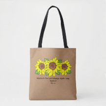 Yellow Sunflower Rejoice in the Lord Tote Bag