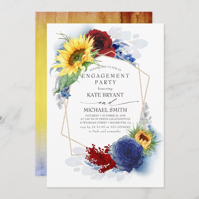Yellow Sunflower Romantic Fall Engagement Party Invitation (Front/Back)