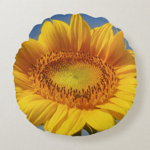 Yellow Sunflower Round Pillow