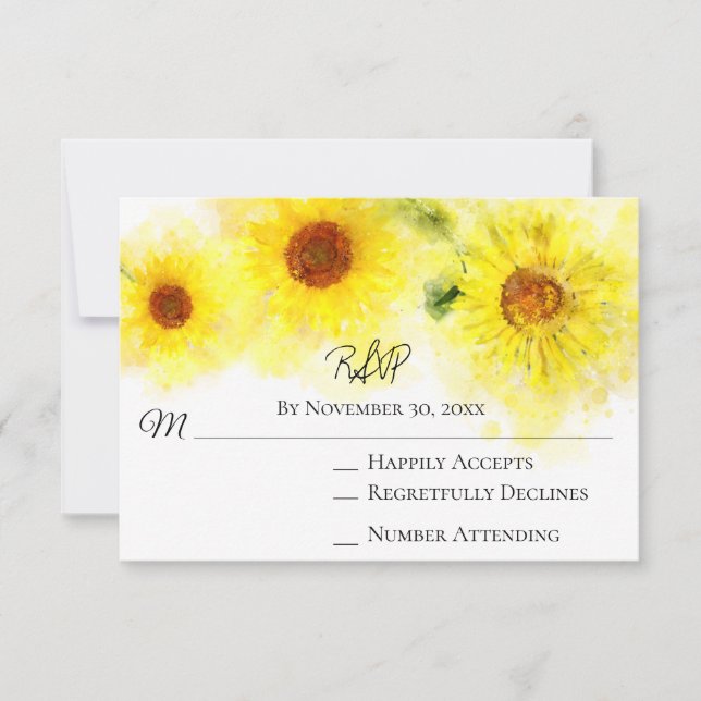 *~* Yellow  Sunflower Rustic  Wedding RSVP Card (Front)