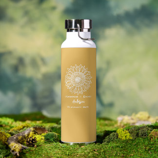 Yellow Sunflower Sketch Personalized Wedding Water Bottle