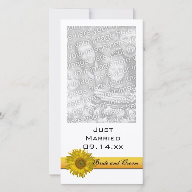 Yellow Sunflower Stripe Just Married Photo Card (Front)