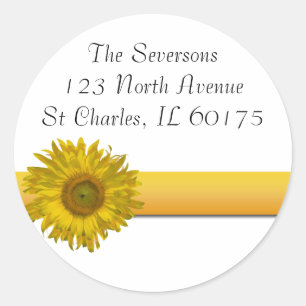 Yellow Sunflower Stripe Return Address Classic Round Sticker