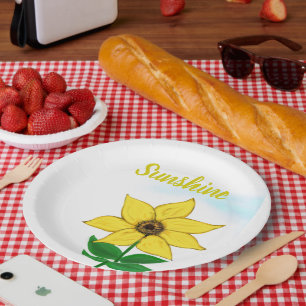 Yellow Sunflower Sunshine Typography Paper Plate