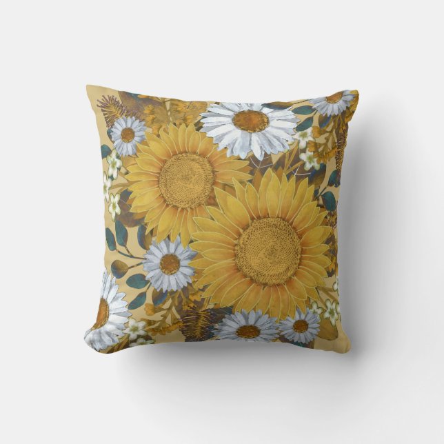 Yellow Sunflower Throw Pillow (Front)
