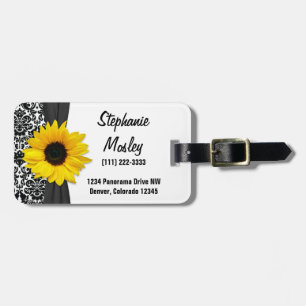 Yellow Sunflower Vintage Damask Floral Luggage Tag
