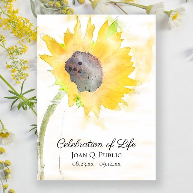 Yellow Sunflower Watercolor Celebration of Life Invitation (Creator Uploaded)