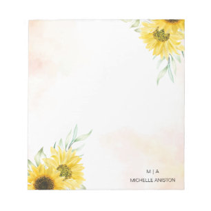 Yellow Sunflower Watercolor Monogram Minimalist    Notepad