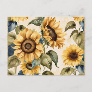 Yellow Sunflower Watercolor Pattern Postcard