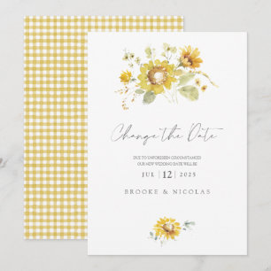 Yellow Sunflower Watercolor Wedding Change Holiday Card