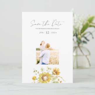 Yellow Sunflower Watercolor Wedding Photo Save The Date