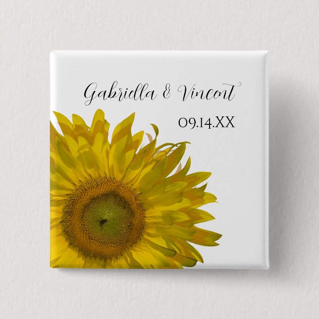 Yellow Sunflower Wedding 2 Inch Square Button (Front)