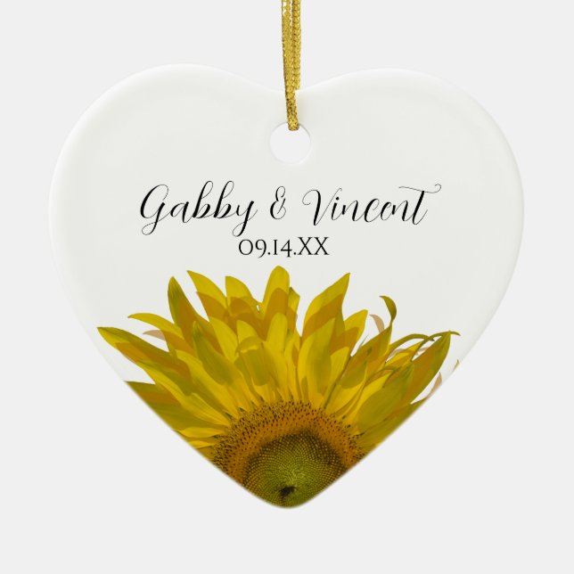Yellow Sunflower Wedding Ceramic Ornament (Front)